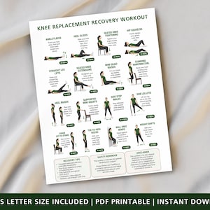 Knee Replacement Recovery Exercises Printable PDF, Post Knee Surgery Rehab Exercise Guide, Physical Therapy Stretches, Home Recovery Workout