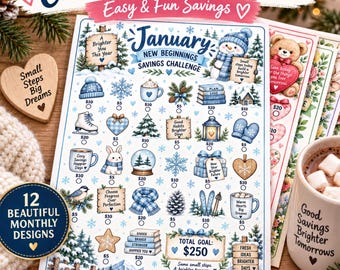 Cute Savings Challenge Bundle, Easy Money Saving Tracker, Printable Budget Challenge, Cash Stuffing, Financial Goals PDF, A6 A4