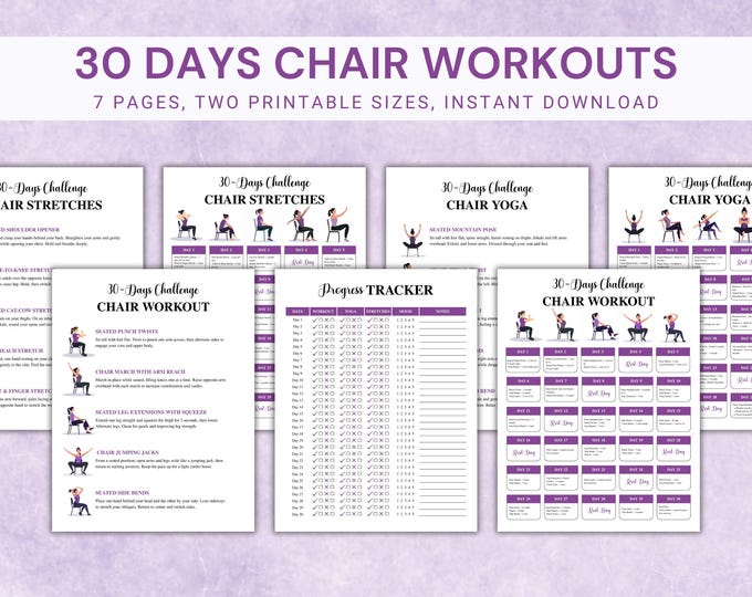 30 Day Chair Workout Bundle Printable + Interactive Pdfs | Easy to ...