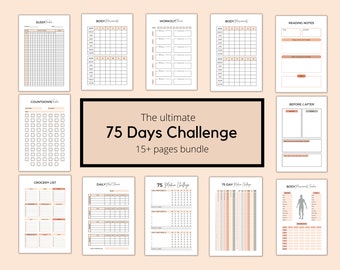 Editable 75 Medium Challenge, 75 Hard Challenge Tracker, 75 Day Challenge, Habit Tracker, Daily Planner, Meal Planner, Reading Log, Pdf