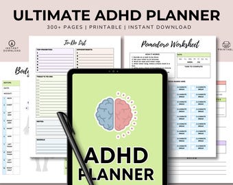 Ultimate ADHD Planner | 300+ Pages Printable | Focus Planner | Pomodoro, To-Do Lists, Body Tracker | Instant Download | ADHD Organizer