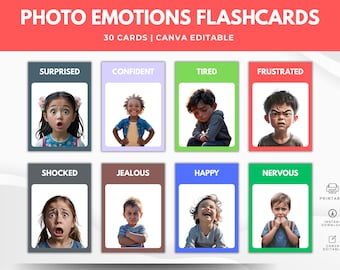 Photo Emotions Flashcards: Toddler Learning, Calming Corner (PDF Downloadable Set)