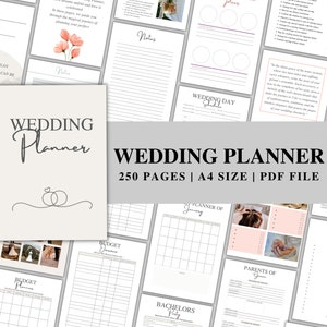 250 Pages Wedding Planner Template Bundle, Wedding Planner Template Printable, Wedding Planning Checklist, Wedding Itinerary, Canva Editable
