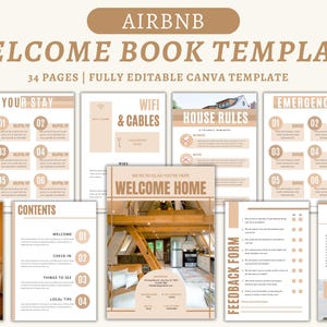 Airbnb Welcome Book Template: 34-Page Guest House Guide (Canva Editable, Printable)