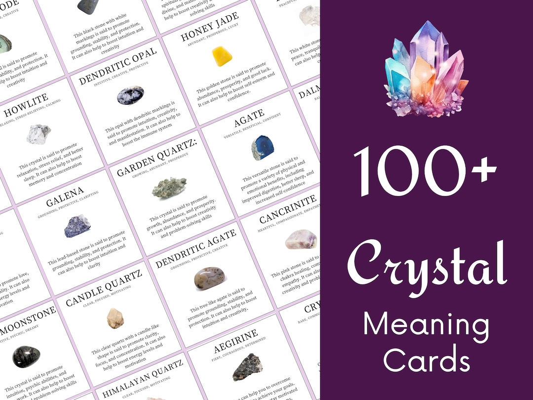 100 Editable Crystal Meaning Cards, Printable Gemstone Meaning Cards ...