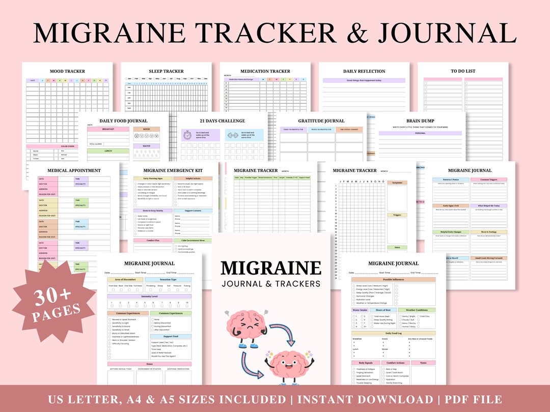Migraine Tracker | Migraine Journal | Headache Tracker| Headache Diary ...