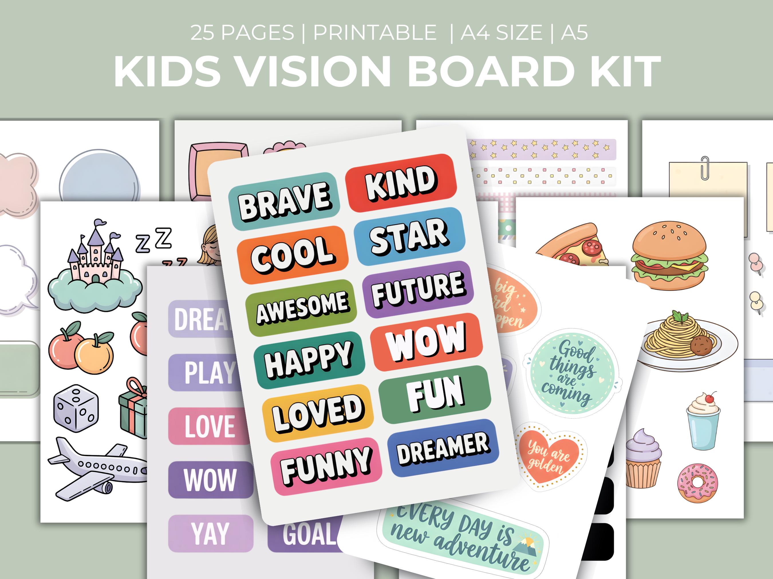 Kids Vision Board Kit Printable , Children Goal Setting Activity ...