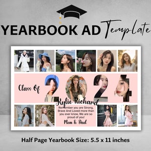 Half Page Graduation Ad Yearbook, Custom Yearbook Template, Editable Graduation Photo Collage, High School Yearbook, Grad Tribute Ad