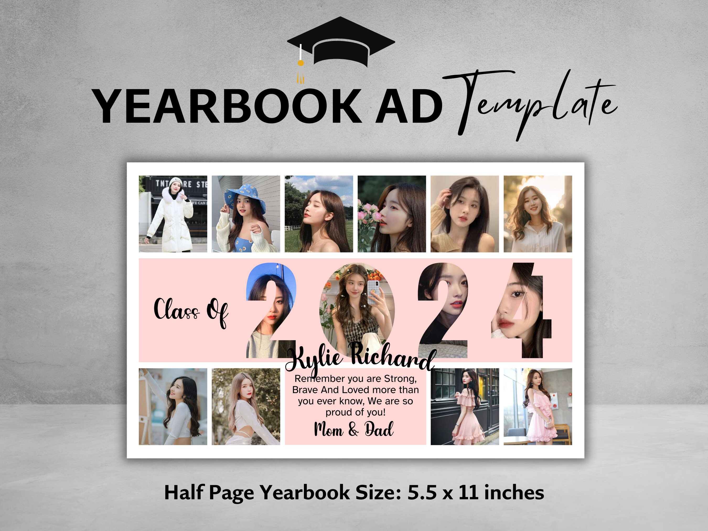 Yearbook Grad Pages. Example Half Page Graduation Ad Yearbook, Custom Yearbook Template, Editable ...