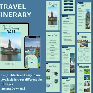 Bali Travel Itinerary Template, Editable Travel Planner, Digital Travel Guide, Digital Vacation Schedule, Travel Agent Planner, Canva