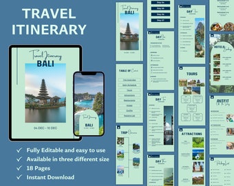 Bali reisplan sjabloon Canva, bewerkbare reisplanner, vakantieschema pdf, Instant Download