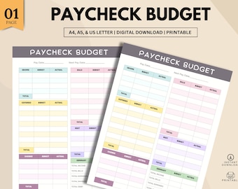 Paycheck Budget | Budget Planner Worksheet | Digital Download Finance Tracker | Income & Expense Organizer | Paycheck Tracker, Weekly Budget