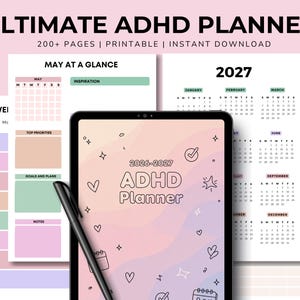 Ultimate ADHD Planner 2026–2027 | 200+ Page Printable Planner | Instant Download | ADHD Friendly Daily Weekly Monthly Planner