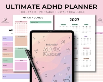 Ultimate ADHD Planner 2026–2027 | 200+ Page Printable Planner | Instant Download | ADHD Friendly Daily Weekly Monthly Planner