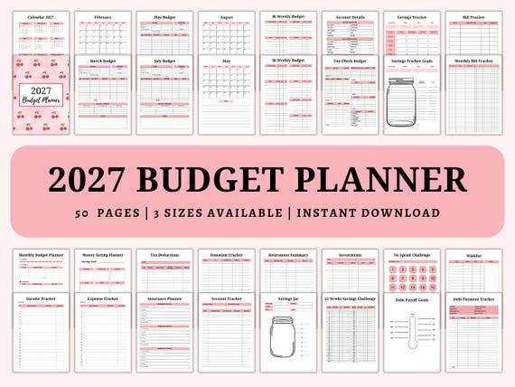 2027 Cherry Theme Budget Planner: Monthly Finance Organizer (Digital Download, A4/A5/US Letter)