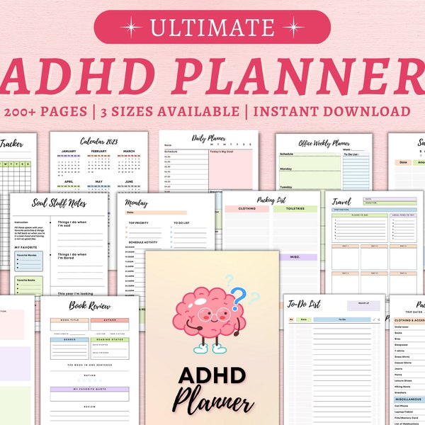 Adhd Planner Adult, Adhd Planner imprimable, ADHD Productivity Planner, agenda numérique adhd, agenda quotidien adhd, planificateur de vie adhd PDF