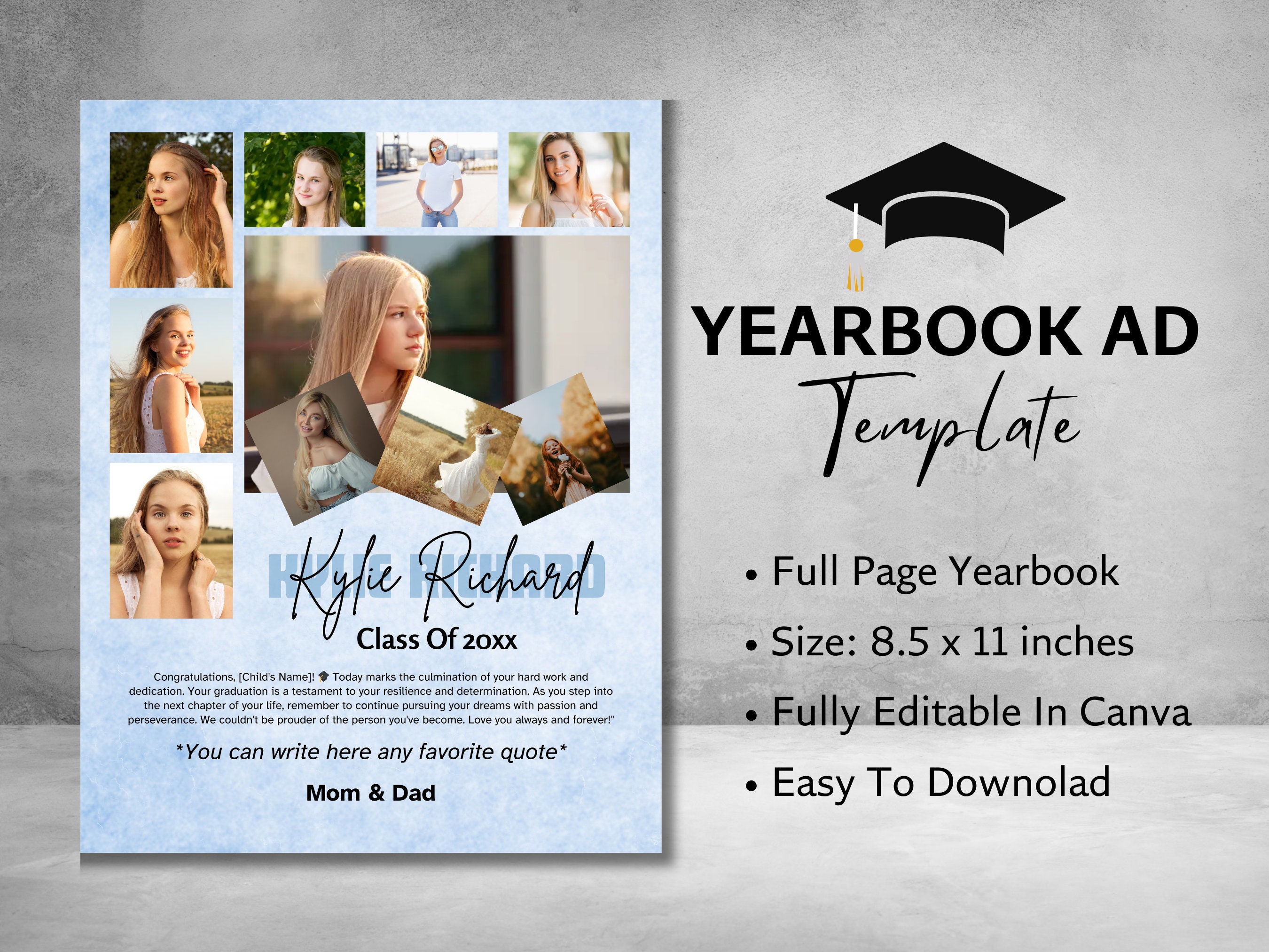 Yearbook Grad Pages. Example Full Page Graduation Ad Yearbook, Custom Yearbook Template, Editable ...