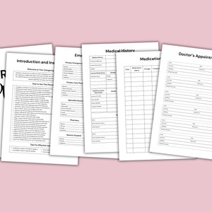 Pu&ograve; includere: Un set di moduli stampabili per appuntamenti medici e visite mediche. I moduli includono sezioni per la storia medica, i farmaci, i contatti di emergenza e gli appuntamenti con il medico.