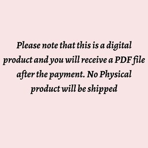 Puede incluir: Texto sobre un fondo rosa que dice: "Tenga en cuenta que este es un producto digital y recibir&aacute; un archivo PDF despu&eacute;s del pago. No se enviar&aacute; ning&uacute;n producto f&iacute;sico."