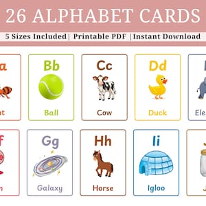 Printable ABC Alphabet Flash Cards: Educational Montessori Learning (PDF Download
