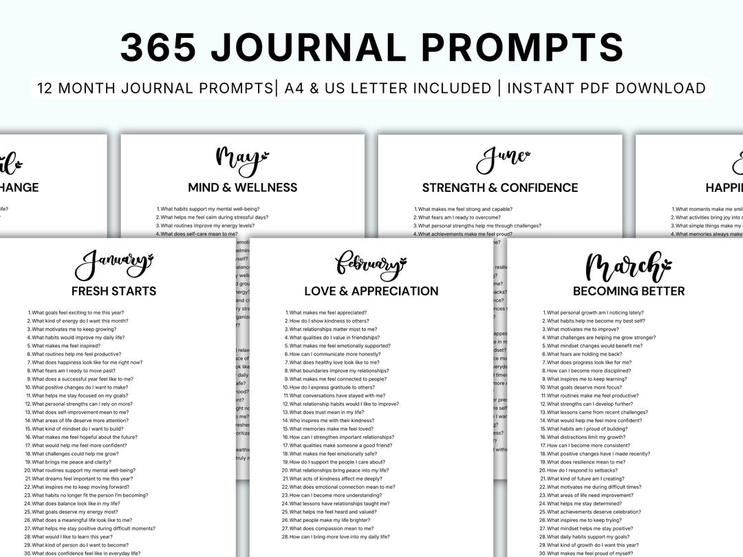 365 Journal Prompts PDF | Self Reflection Journal | Mental Wellness ...