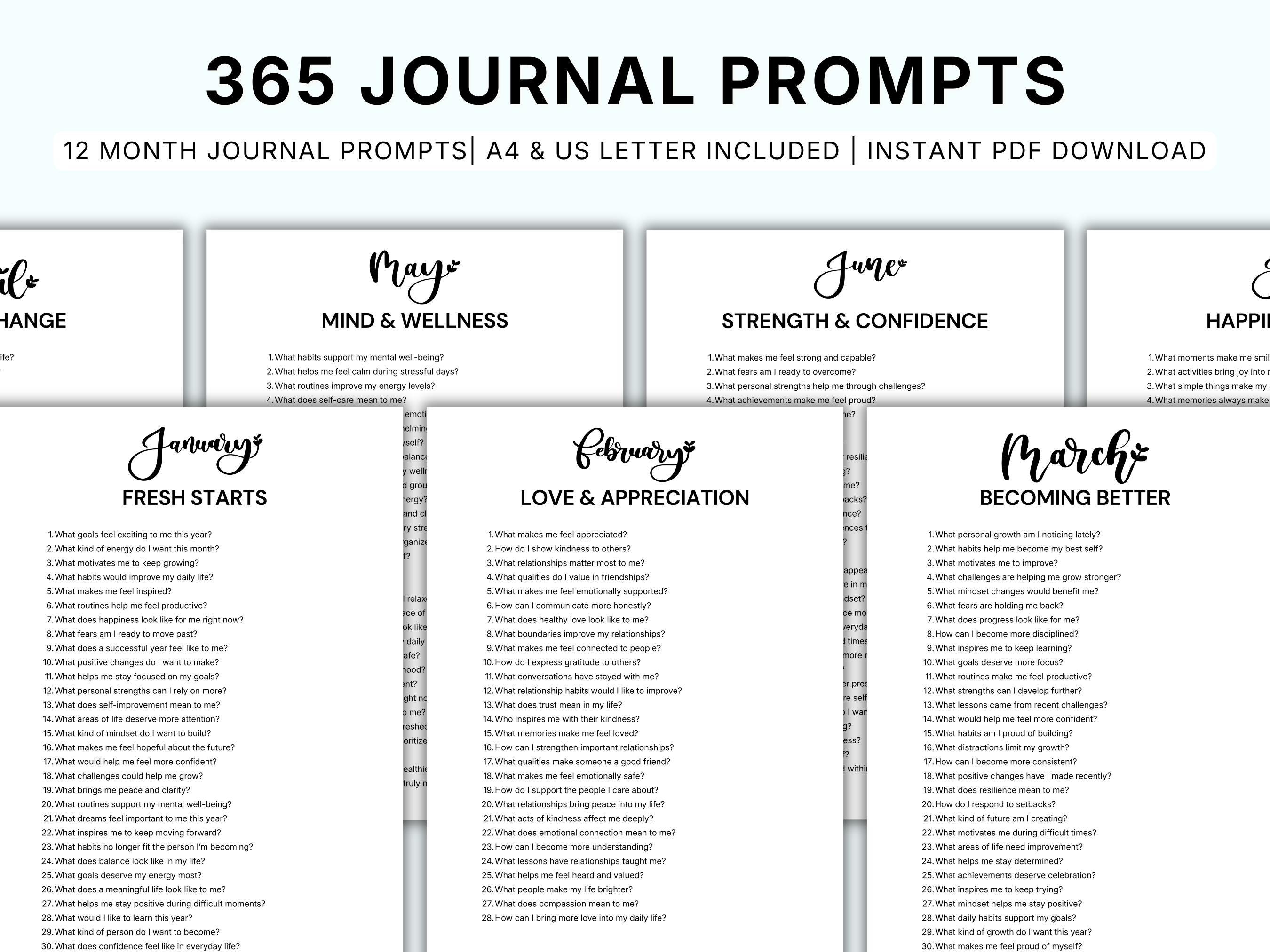 365 Journal Prompts PDF Self Reflection Journal Mental Wellness Journal Prompts Guided Journaling Workbook Guided Reflection Prompts