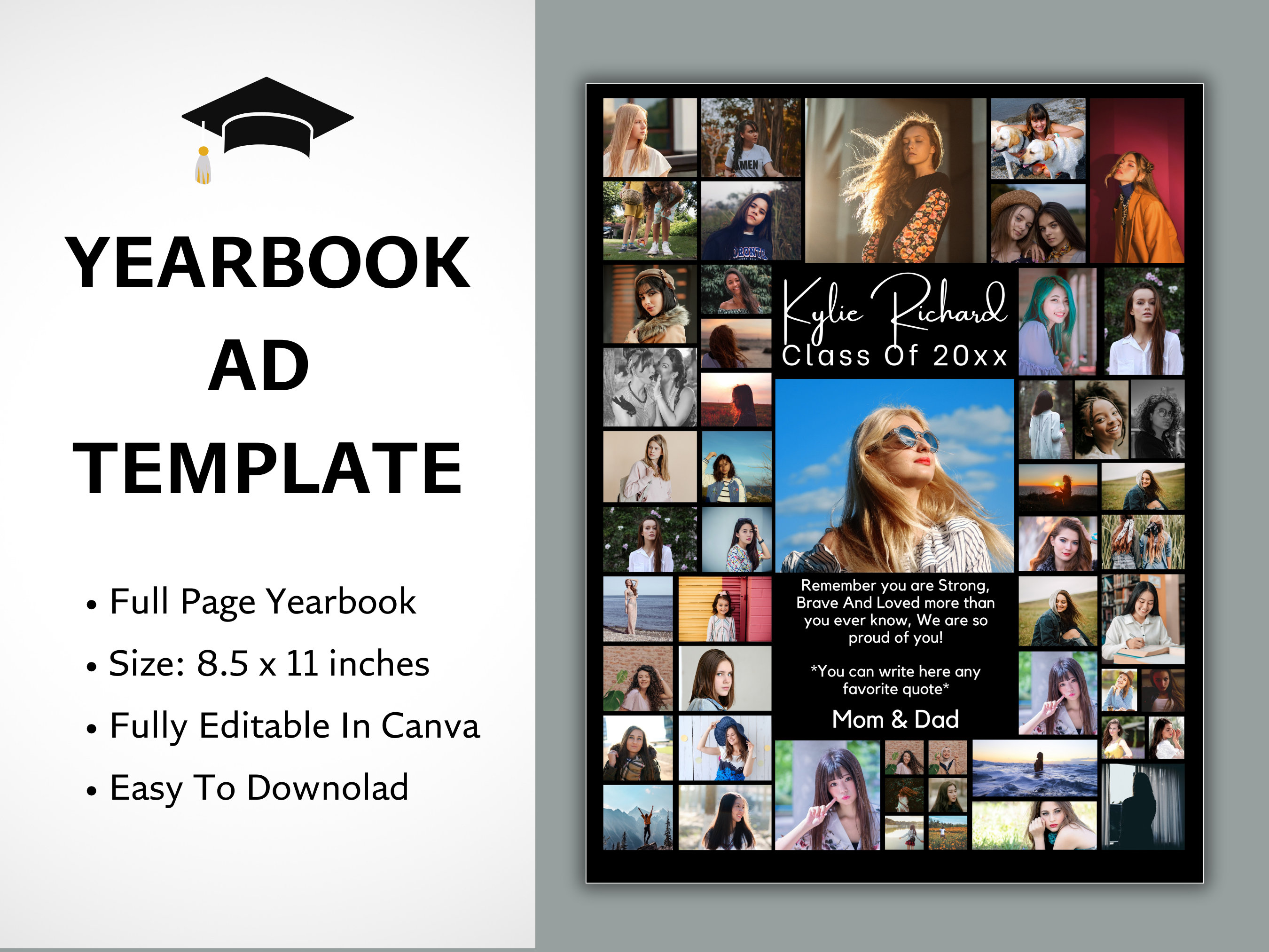 Sample Grad Ad Full Page Graduation Ad Yearbook, Custom Yearbook Template, Editable ...