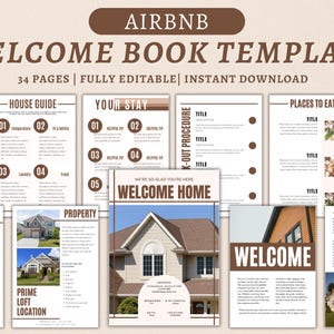 Editable Airbnb Welcome Book Template, Printable Guest House Guide, Editable Vacation Rental Manual, Host Binder, Digital Airbnb Guidebook