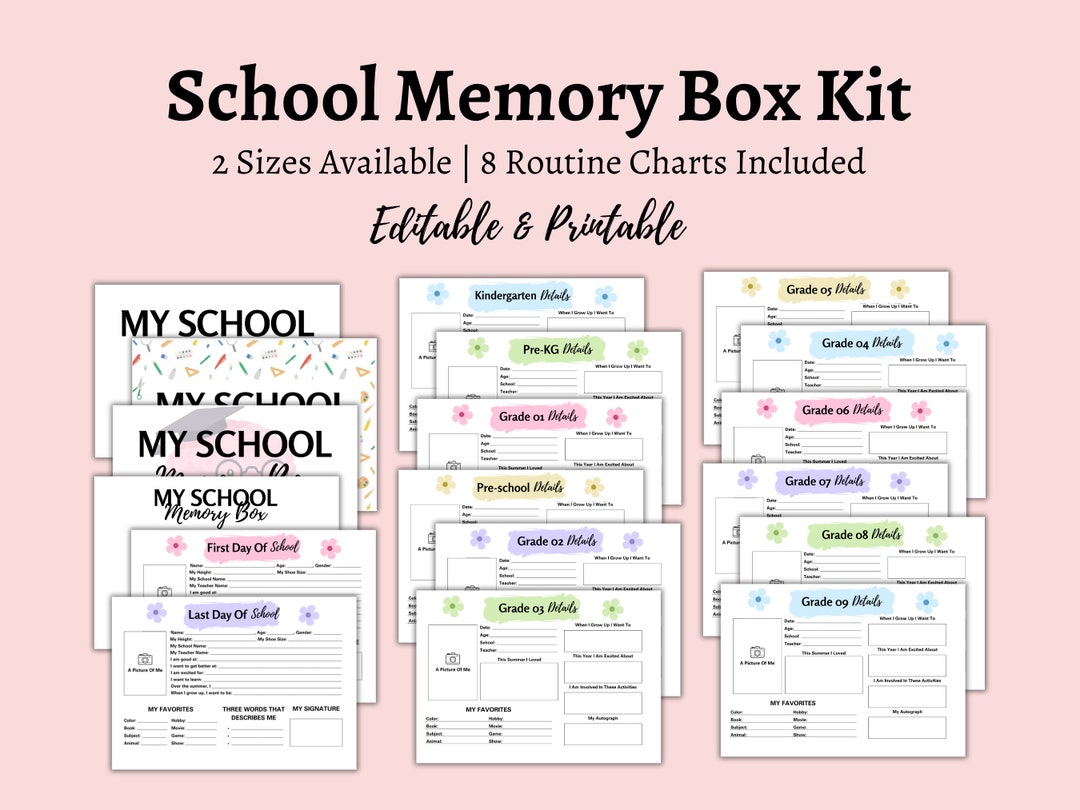 School Memory Box Kit Printable, Childhood Memory Book, Kids Keepsake