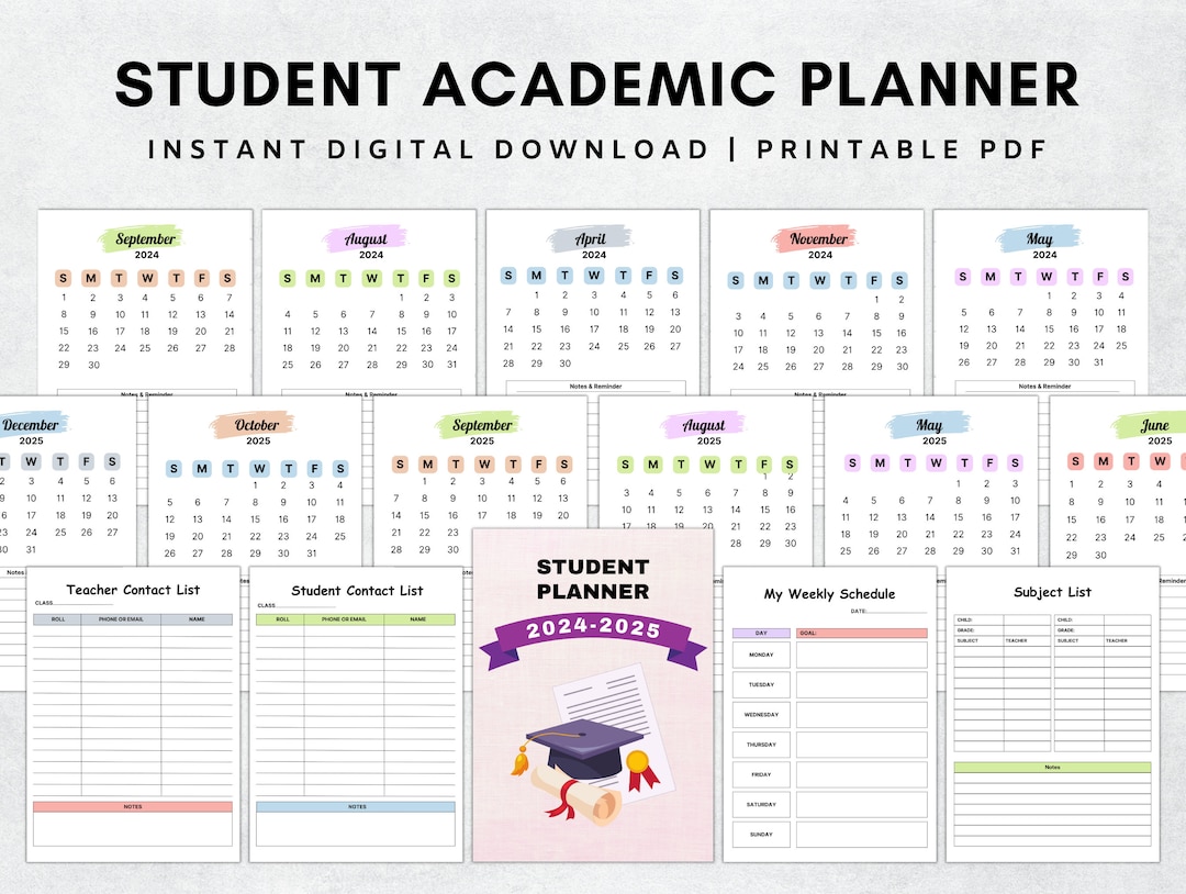 2024-2025 Student Academic Planner, Printable Student Planner Bundle ...