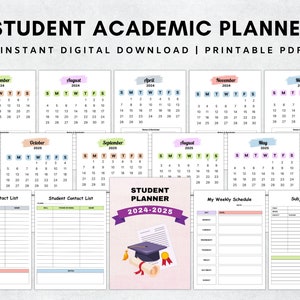 2025 Student Academic Planner, Printable Student Planner Bundle, Adhd Study Planner, High School Planner, Productivity Planner PDF
