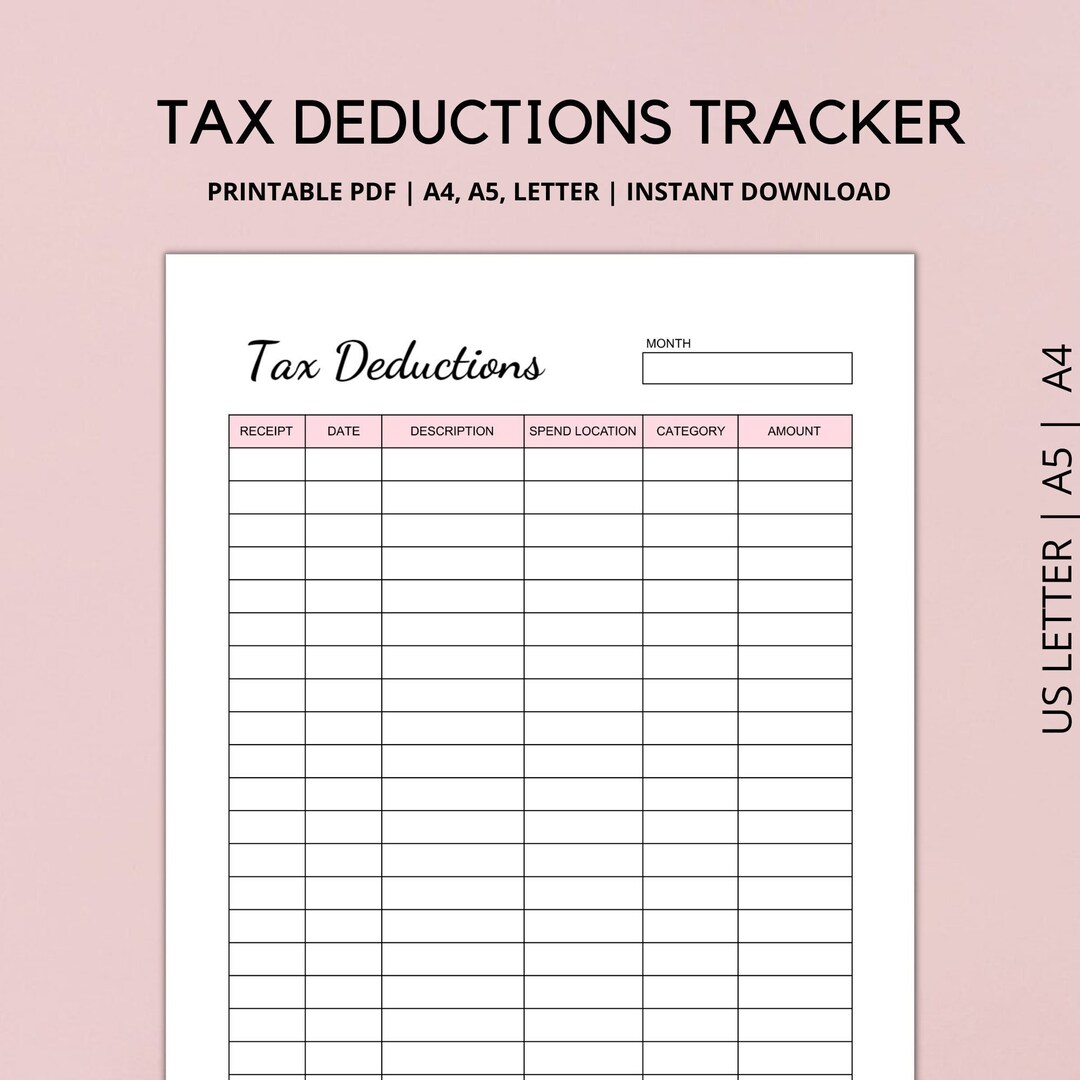 Tax Deduction Tracker Printable Business Tax Log Expenses Tracker Tax Deduction Tracker Printable Business Tax Log Expenses Tracker