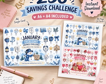 Savings Challenge Bundle, Printable Money Saving Tracker, Budget Challenge, Cash Stuffing, Financial Goals PDF, A6 & A4 Digital Download