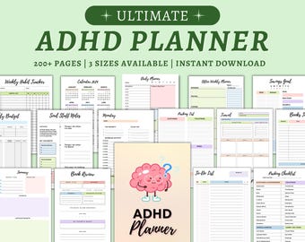Planificador para adultos con TDAH, imprimible, de productividad, digital, diario y de vida (PDF)