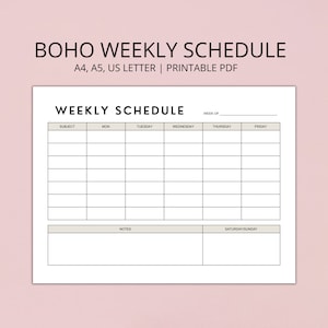 Boho Homeschool Weekly Schedule Printable, Homeschool Planner, Lesson Planner, Homeschool Printables, A4, LETTER, A5, PDF