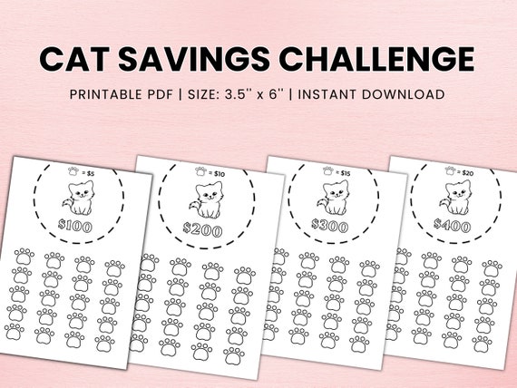 Cat Savings Challenge Printable, Money Challenge, Cash Envelope