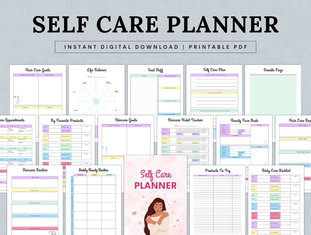 Self Care Planner Bundle Printable, Self-love Journal, Mental Health ...
