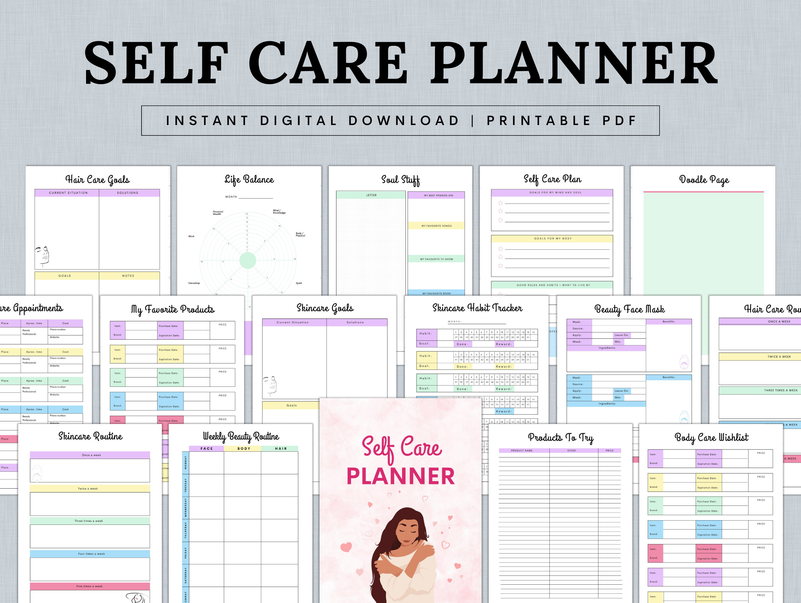 Self Care Planner Bundle Printable, Self-love Journal, Mental Health ...