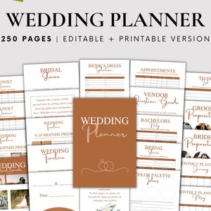 250 Seiten Hochzeitsplaner Vorlagen Bundle, Hochzeitsplaner Vorlage zum Ausdrucken, Hochzeitsplanung Checkliste, Hochzeitsplaner, Canva Bearbeitbar