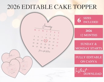 2026 Burn Away Cake Topper| Heart Shaped Calendar | Personalized Anniversary Gift | Custom Date Calendar | Valentine Wall Art | 6 Sizes