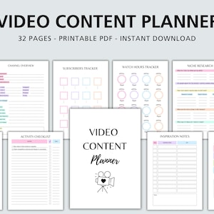 Video Content Planner Printable, Content Creator Planner, Video Planning Template, Growth Tracker, Social Media Scheduler, Digital Download
