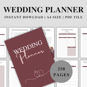250 pagina&#39;s Wedding Planner Template Bundel, Wedding Planner Template Afdrukbaar, Wedding Planning Checklist, Wedding Route, Canva bewerkbaar