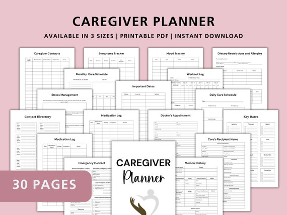 Caregiver Planner Printable, Medical Binder Records Printable Caregiver Schedule Caregiver Daily Task Log, Elderly Care Caregiver Schedule