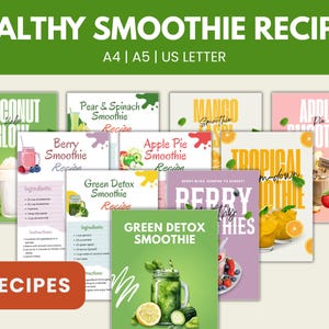 Tarjetas de recetas de batidos saludables / 10 batidos imprimibles / Libro electrónico de recetas de batidos saludables / Recetas detox y frutas / Libro digital de recetas