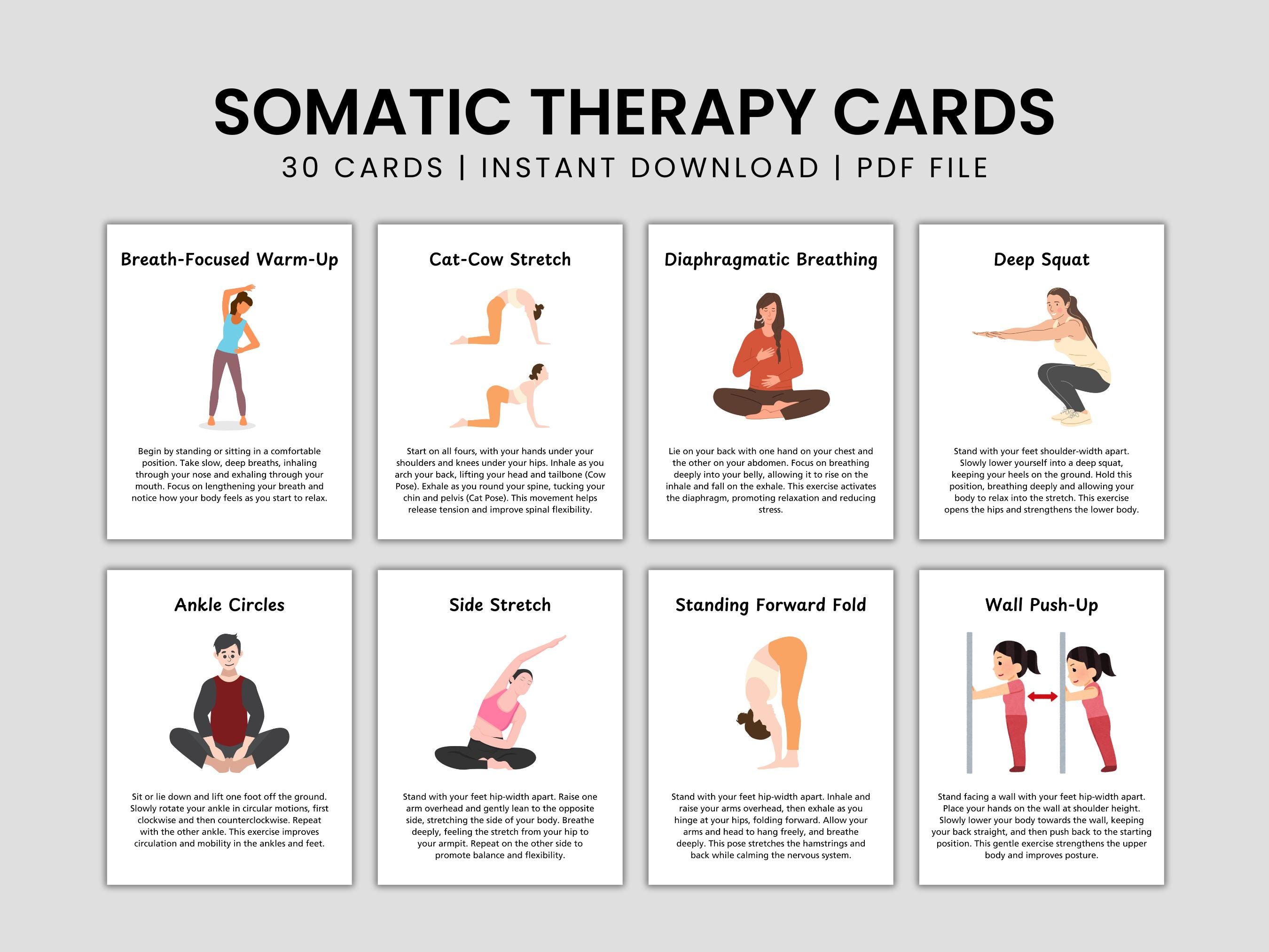 Somatic Psychotherapy Coping Skills Cards, Somatic Exercises for Nervous System Regulation, Emotional Regulation, PTSD Therapy Flashcards