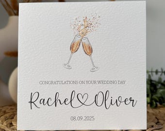 Personalised wedding day card, congratulations on your wedding day, Champagne toast