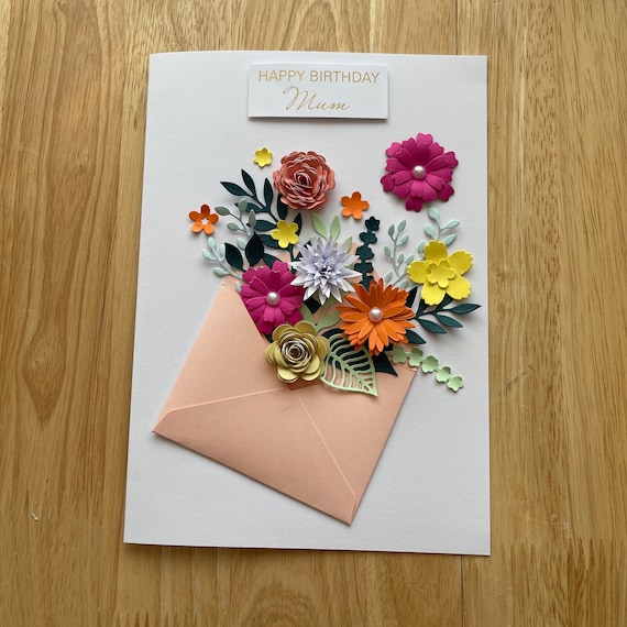 Personalised 3D Floral Birthday Card: Handmade Envelope Design, Mum, Nan, Custom Name