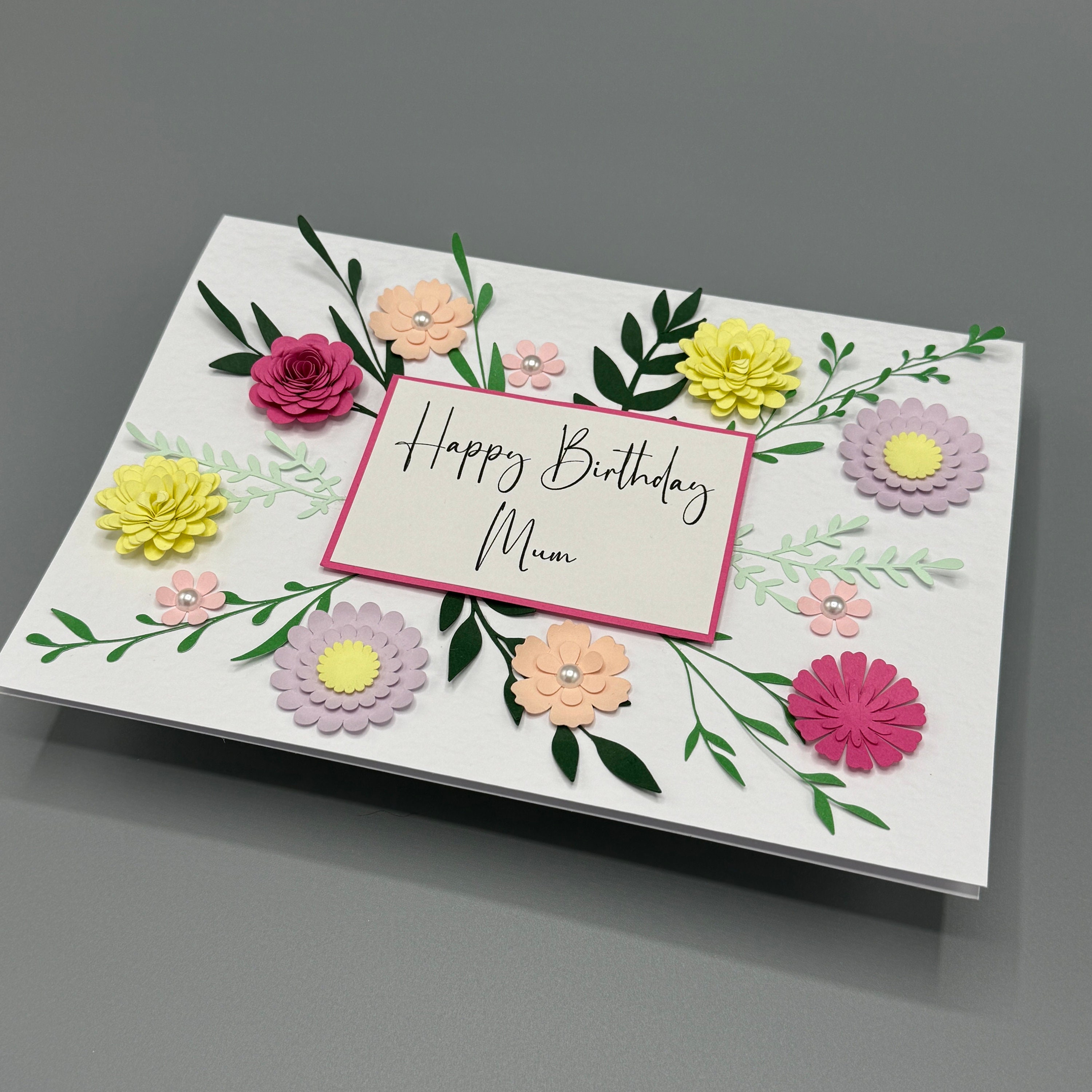Handmade 3D Floral Birthday Card: Personalised A5 Card - Etsy UK