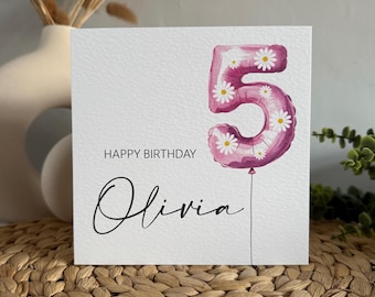 Personalised Balloon Birthday Card: Custom Name & Age, Card for Kids