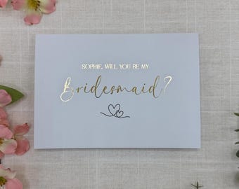 Personalised Bridesmaid Proposal Card: Gold Foil, A6 Kraft Envelope